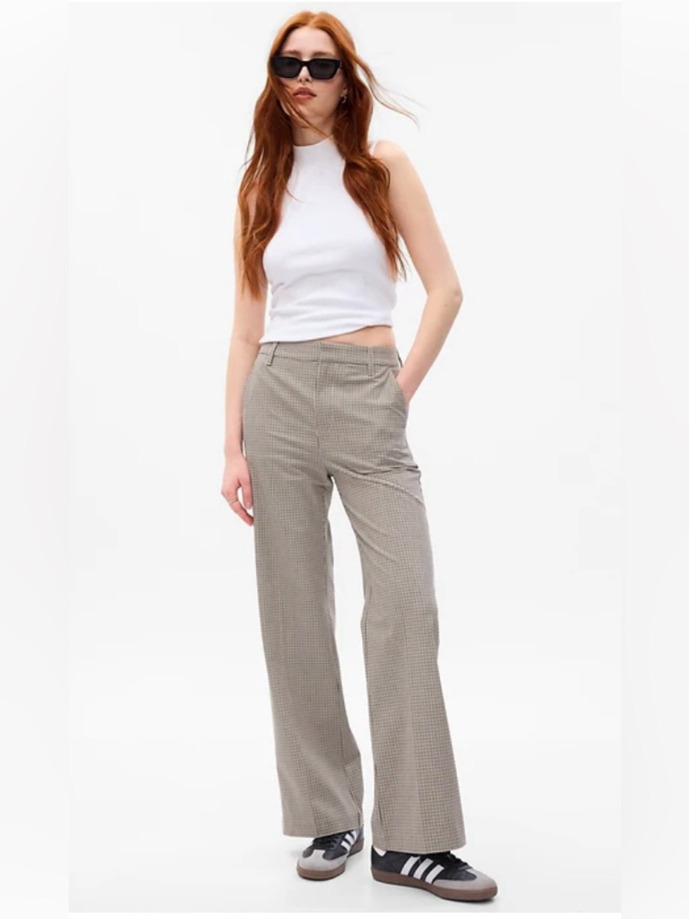 GAP Taupe Houndstooth High Rise Flare Leg Pants